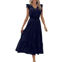 Haljine za ženske ljetne haljine bez rukava Maxi V-izrez A-line Solid Wodne ženske plus veličina haljine