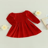 Suantret Toddler Kids Girls Božićna haljina dugih rukava Nasleljena puna boja A-line haljina Party mat