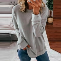 Yubnlvae džemperi za žensko, povremene modne modne dugih rukava pune boje okruglih ovratnika dupe na vrhu ženskih džempera siva