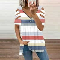 Ženska modna casual v izrez za patentni zatvarač od tiskanog majica s kratkim rukavima TOP XS-2XL