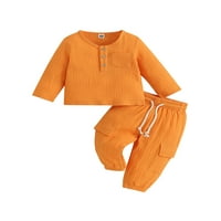 Calsunbaby Toddler Baby Girl Boy Fall Outfits Prednji gumb Dugi rukavi + Teretne hlače