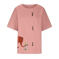 USMIXI Womens Ljetni vrhovi Kratki rukav Crewneck Elephant Graphics Majice Plus veličina Prozračna pamučna lanac bluza ružičasta do 65% popusta
