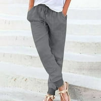 Posteljine hlače za žene salonske hlače visokog struka elastične vučne pamučne pamučne pamučne pantalone