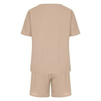 Plus size pamučne posteljine ženske odjeće TrackSuits kratki rukav Tunični vrhovi džepovi kratke hlače