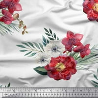 Soimoi bijeli pamučni pamučni voile peony & anemone cvjetni print tisak šivaći tkaninu uz dvorište široko