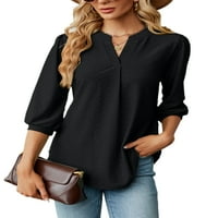 Nizine žene vrhovi čvrsta boja tunika bluza V izrez T majica COMFY TEE SLEEVE pulover crne s