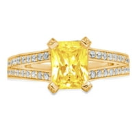 2. CT Sjajni smaragdni rez simulirani žuti dijamant 14k žuti zlatni pasijans sa Accenting prstenom SZ
