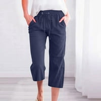 Posteljine za žene za žene Pamučne posteljine kapri hlače elastični džepovi za crtanje šake široke noge Lounge pantalone Duksevi