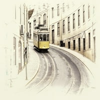 Portugal, Lisabon. Pogled na žutu tramvajsku plakat Print Terryja