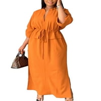 Grianlook Ženska haljina za vuču Dugi rukav Dugi rukav Maxi haljine Jesen od pune boje haljina narančasta