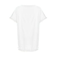 Ženski vrhovi ženski suncokret za ispis okrugli vrat kratki rukav srušen pamučna posteljina majica bijela