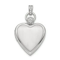 Sterling srebrni srčani rodijum-ploča dijamant naglašen saten locket