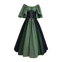 Dahyich Womens Casual Boho Dugi rukav s ramena Renaissance Seljačka haljina zelena m