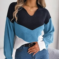Riforla dame 'casual flip ovratnik u boji blok dugih rukava pulover duks za jesen zimski džemperski