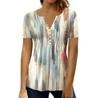 Strugten ženska bluza za bluzu za bluzu Vintage Print Kratki rukav Ležerne prilike Basic Top Pulover Ženske majice