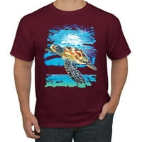 Plivanje morskog kornjača životinja Ljubitelj ljubavi Muška grafička majica, Maroon, Medium