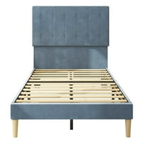 Twin krevet, moderan platforma krevet s drvenim letvicama, tapacirani uzglavljeni uzglavlje, jednokrevetni