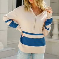Symoidni ženski bluzni - modni print patent zatvarač pulover dugim rukavima dugim rukavima plavi s
