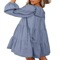 Voguele Dame Mini haljine dugih rukava swing-haljina ruffer kratka haljina opruga labava plava m