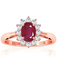 Gemsny Jul Rođenje - Četiri prongncess Diana nadahnula oval rubin halo prsten