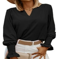 Eleluny Women V izrez košulje s dugim rukavima Bluza Ležerne prilike radne ravne vrhove Crni XL