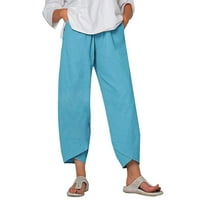 Tking Modni ženski ljetni posteljina Caprisu Casual Labavi elastični struk Comfy joga hlače sa džepovima