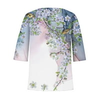 Apepal ženski vrhovi ženske majice s dugim rukavima Kvadratni vrat Ispis Flowy Hem Dressy Bluze Bijeli XL