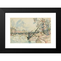 Paul Signac crni moderni uokvireni muzej umjetnički print pod nazivom - Pariz, La Seine u Pont des Arts