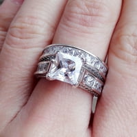 2-in- Ženski vintage bijeli dijamantski srebrni angažman vjenčani prsten