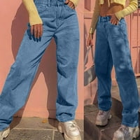 Haxmnou Fashion Women High Squik Labavi džep Plave solidne boje Jeans Hlače plave s