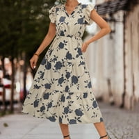 Ljetne haljine za žensku košulje bez rukava cvjetni uzorak V-izrez midi fit i flare modna trendi elegantna