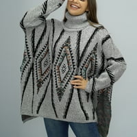 Žene turtleneck džemper dugih rukava vrhovi debeli argyle pletena strana Split pulover Duks udobni meki