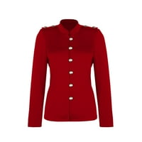 Ženska jakna za blejler Čvrstu boju dugih rukava COMFY Slim-grudljeni mali odijelo kratki kaput, crveni