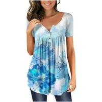 Bazyrey Womens V-izrez Ležerne prilike cvjetne bluze Ženska majica s kratkim rukavima Plava m