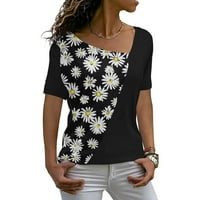 Osnovni povremeni V-izrez TUNIC TEES kratki rukav ženski Ljetni vrhovi Trendy majica Labava bluza Print Comfy