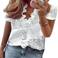 LUMENTO WOOP-ovi na vrhu bluza s kratkim rukavima V izrez Košulje Osnovna majica TEE cvjetna tunika slova XL