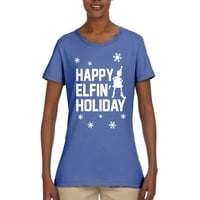 Divlji Bobby Happy Elfin Holiday Holiday Božićni džemper Žene Grafički tee, svijetloplava, velika
