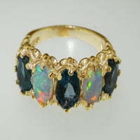 Britanci napravio 14k žuto zlato prirodno London Blue Topaz & Opal Womens Vječni prsten - Opcije veličine