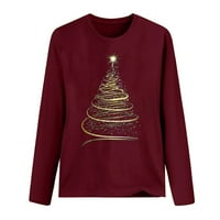 Azrian Plus Veličina Božićni džemperi za uštedu žena, dame modni casual božićni print okrugli vrat Labavi