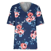 Žene Ljeto Basic Tops Fashion Business Casual BluZA labava majica V-izrez kratki rukav cvjetni modni