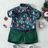 Gospodin Outfit za dječake Toddler Božićni kratki rukav Cartoon Santa printova T majica na vrhu kratke
