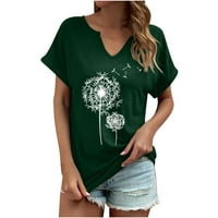 Safuny Ženski trendi labavi osnovni vrhovi zazor tiskani vrhovi kratkih rukava majice za vratske majice Leisure Comfy Vintage odjeća modni ljetni zelenixl zeleni xl