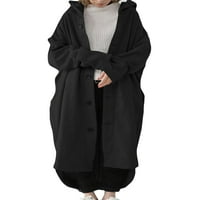 Beiwei Dame Loase Cardigan Jacket kapuljač kapuljača kapuljač kaputić od praznika od pune boje Black