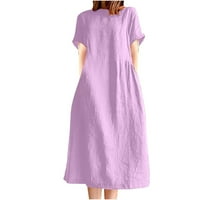 Vrijeme i trun ženske ljetne modne čvrste boje okrugle vrat kratki rukav pamučna haljina, kratka rukava