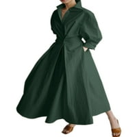 Cindysus ženske casual sa džepovima haljina haljina dame seksi maxi haljine dugih rukava zabava od solidne košulje zelene xxl