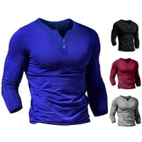 MENS tipka V izrez dugih rukava majica na vrhu ležerne bluza za mišiću