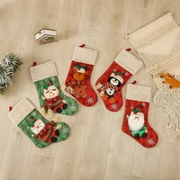 Bullpiano Božićne čarape, Xmas Čarape 3D znak Plišaj Santa, Snowman, Reindeer, Penguin, Elf, zeleno