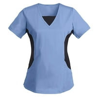 Miayilima Blue XXL majice za žene Vrhovi Pocket V-izrez Women Solid Patchwork Short Boja rukava s rukavama