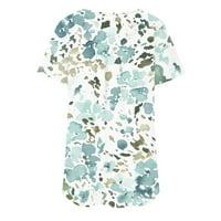 Bazyrey Womens Ljetni vrhovi cvjetni ispisani bluza ženski okrugli vrat casual majica s kratkim rukavima, majice zelena l