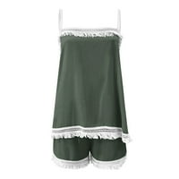 Puawkoer žene čvrste boje dvije odjeće Boho Sling T El Hotches Postavlja vrhove i kratke hlače za plažu Midi haljina 2xl zelena